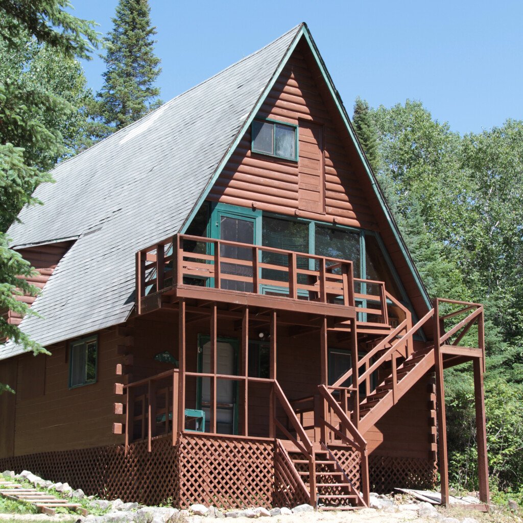 The exterior view of a cabin at Slippery Winds Wilderness Lodge.