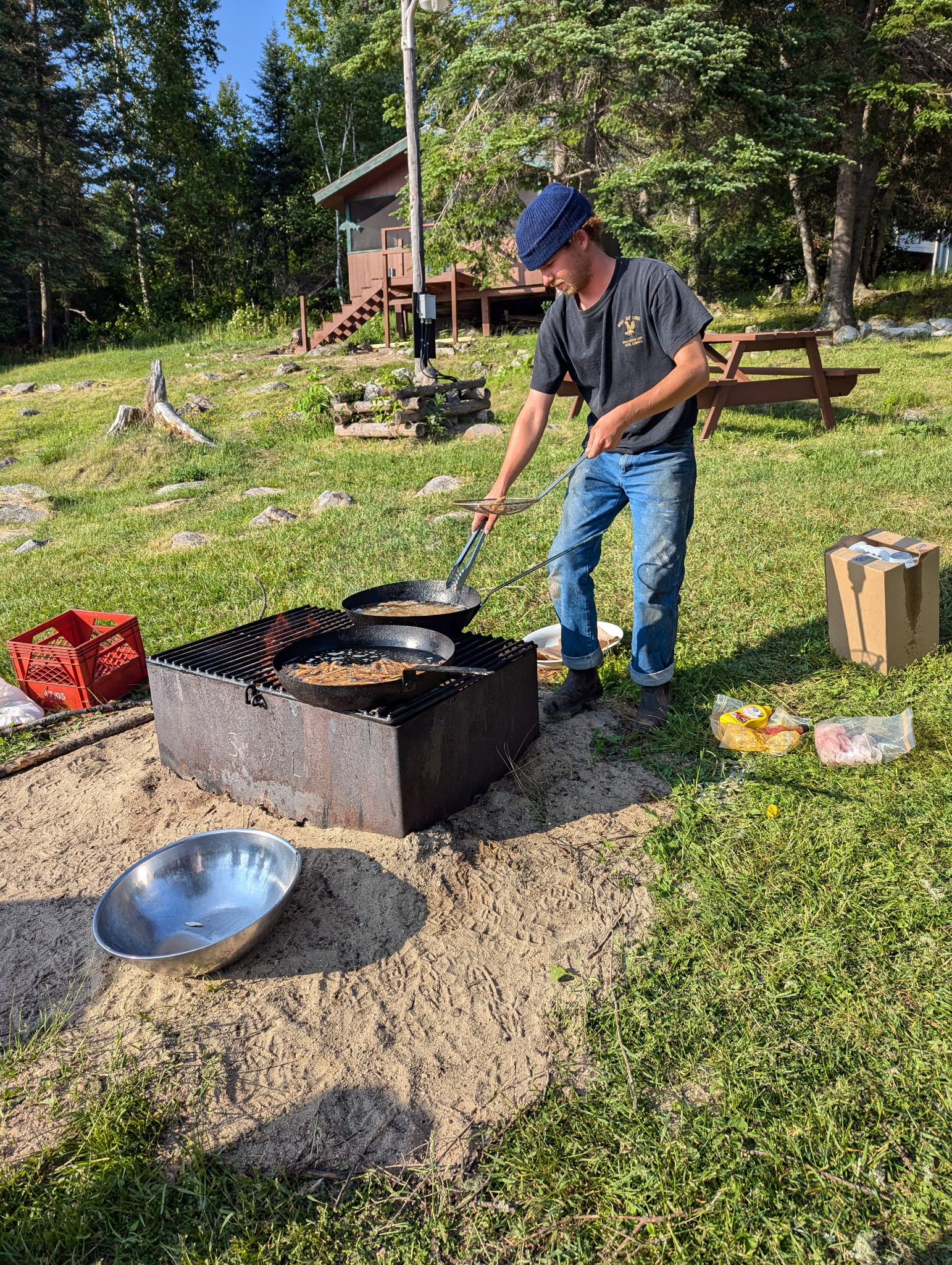 Cooking shore dinner at the lodge
